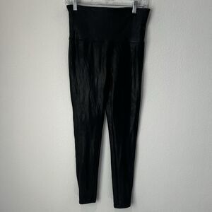 Spanx Leggings Women's Size XL  Pull On Ankle Length Black Faux Leather